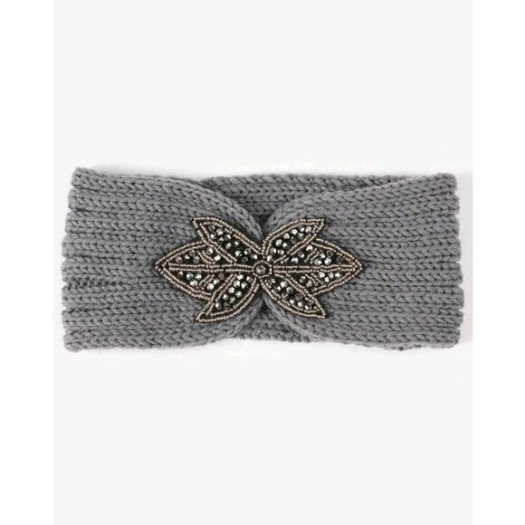 2/$21 Ladies Grey Floral Headband - Ladies Gray Winter Flower Ear Warmer - Picture 5 of 7